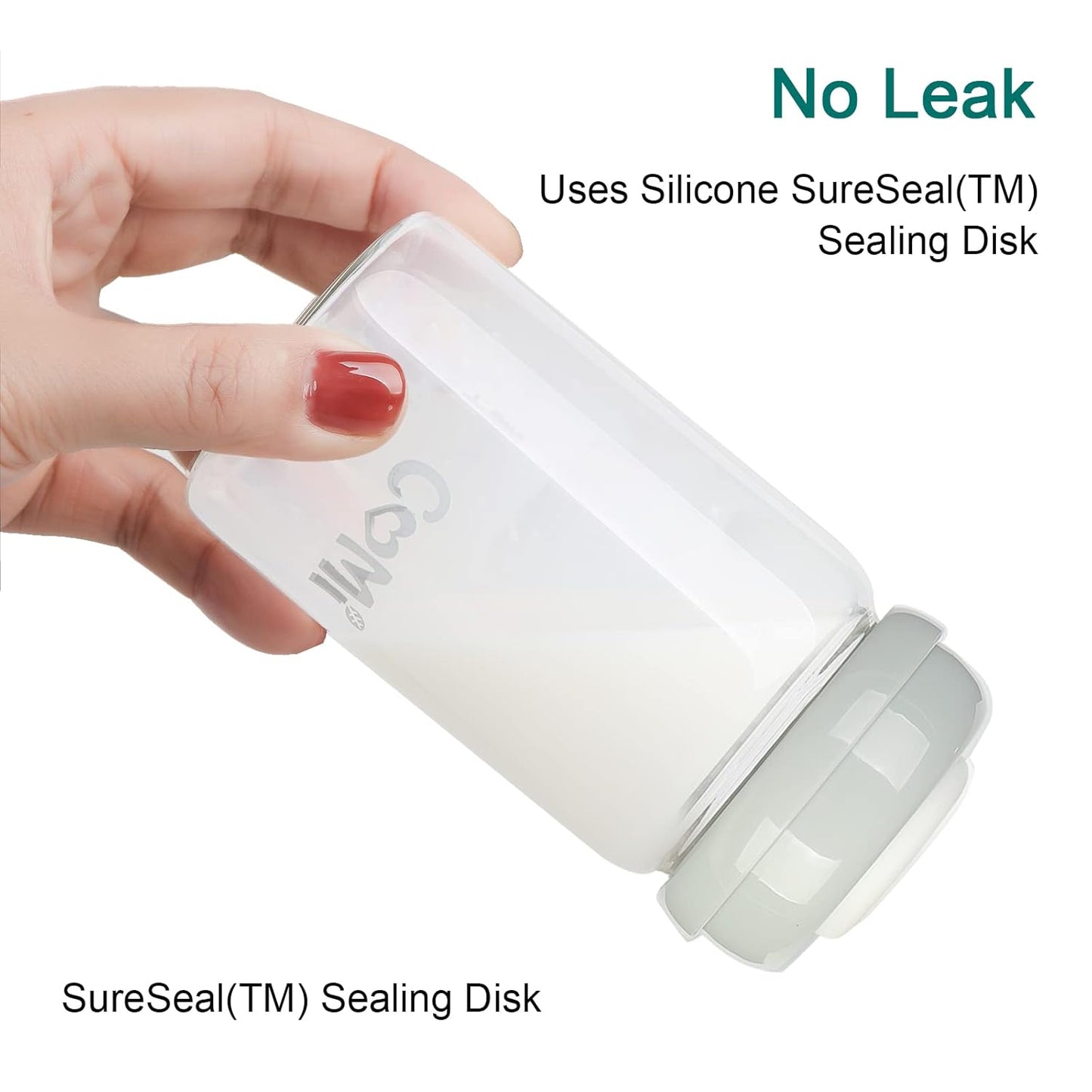 COMI Wide Neck Glass Breastmilk Collection n Storage Bottle, 4 Packs, 6oz with Screw Ring Sealing Disk; Re-markable Sealing Disc. BPA Free, Fits Breast Pumps & Nipples (2 Gray Lids + 2 Pink Lids)