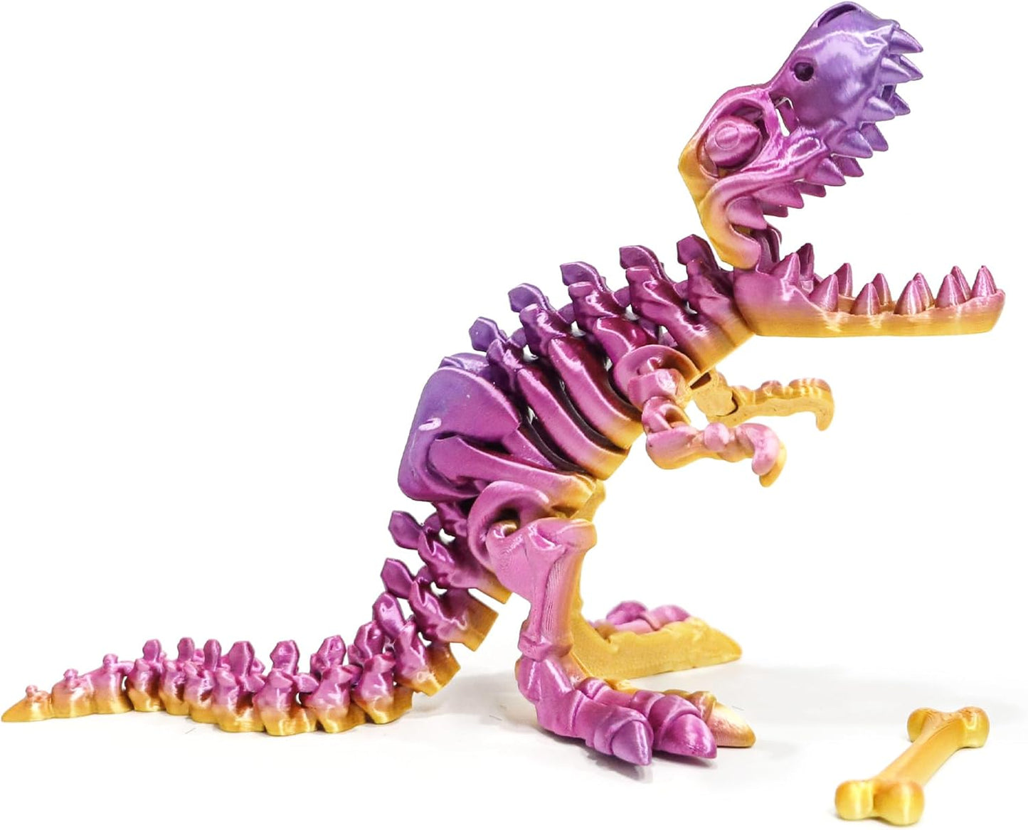 Flavery 3D Printed Dinosaur with Bones - 10 inch 3D Printed Dragon Fidget Toys, Flexible T-Rex Skeleton with Bones, Birthday Gift, Desk Executive Toy- (Rainbow)