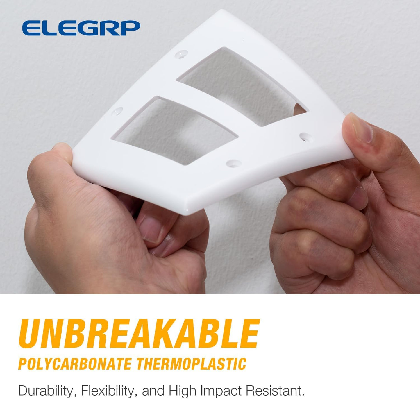 ELEGRP 2-Gang Decorative Wall Plates, Mid-Size 4.88" H x 4.94" L Unbreakable Thermoplastic Faceplate Cover for Decorator Receptacle Outlet Switch, UL Listed (10 Pack, Glossy White)