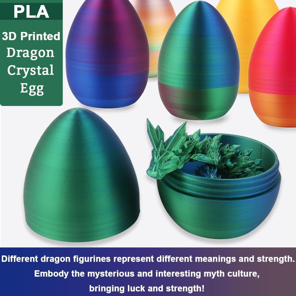 3D Printed Dragon Egg, 3D Dragon Eggs with Dragon Inside, Articulated Crystal Dragon Fidget Toy for Autism/ADHD, Home Decor Executive Desk Dragon Toys for Kids Adults (Laser Purple)