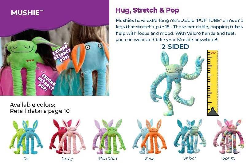 Mushies Stretchable Pop Tube Toy – Extra-Long 18" Retractable Arms/Legs, Hook and Loop Hands/Feet – Wearable, Bendable Fidget for Focus, Mood & On-The-Go Fun (Shloof)