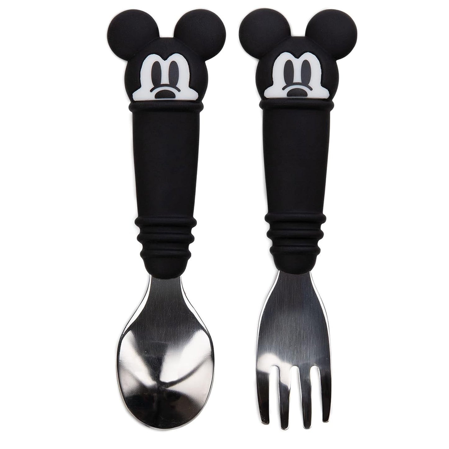 Bumkins Disney Toddler Utensils, Kids Size Fork and Spoon Set, Silicone and Stainless-Steel Training Silverware, Fork / Spork for Self-Feeding, Children Learning to Eat, 18 Mos Up, Mickey Mouse
