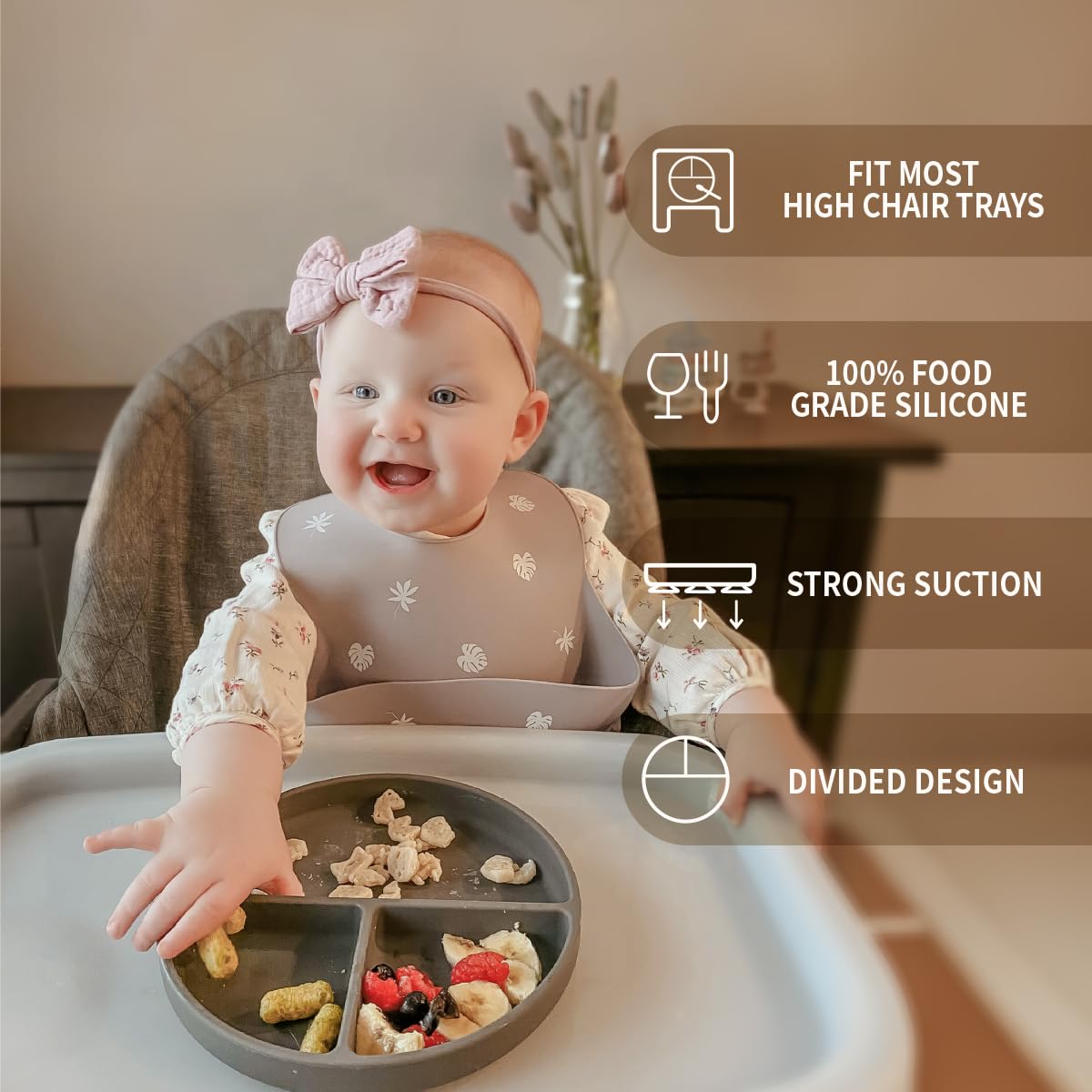 Moonkie Suction Plates for Baby | 100% Silicone BPA-Free Baby Plates with Lids and Food Cover | Divided Design | Microwave and Dishwasher Safe | Toddler Plates 2 Pack