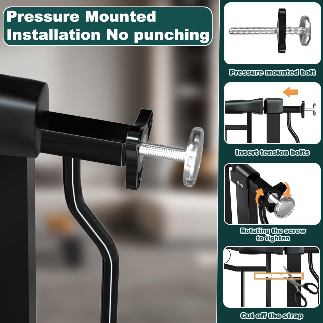 53.1-62.5 Inch Extra Wide Baby Gate, Pressure Mounted Dog Gate Indoor, Walk Thru Pet Gate for Cat Dog Child,Pet Gates for The House Doorway Black