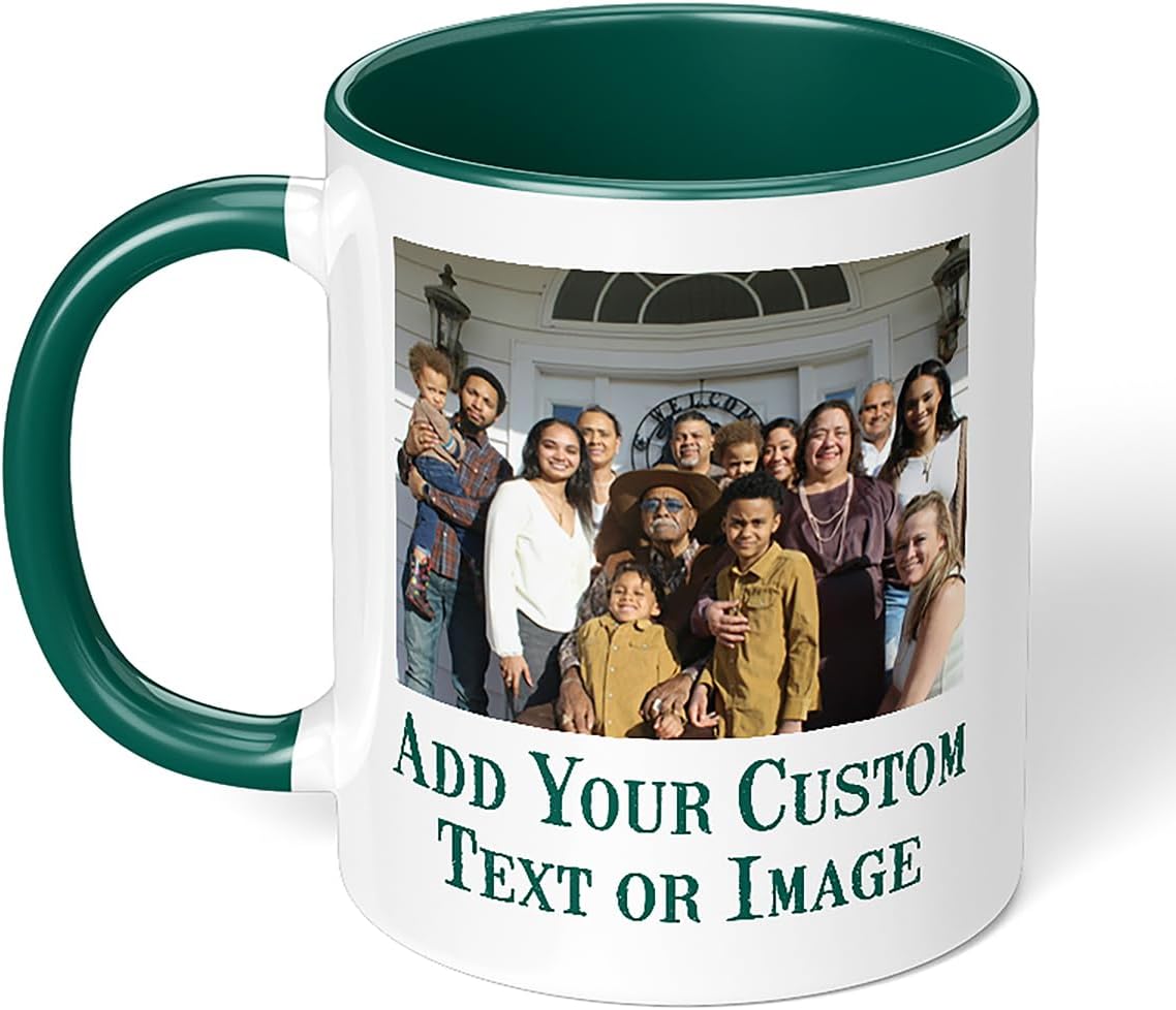 Personalized Coffee Mug, Custom Photo Text 11 Oz Ceramic Mug, Customized Picture Name Tea Cup, Unique Gift Idea, Taza Cafe Personalizadas Fotos, Cute Custom Gifts Mom Women Men, Father's Day, Green