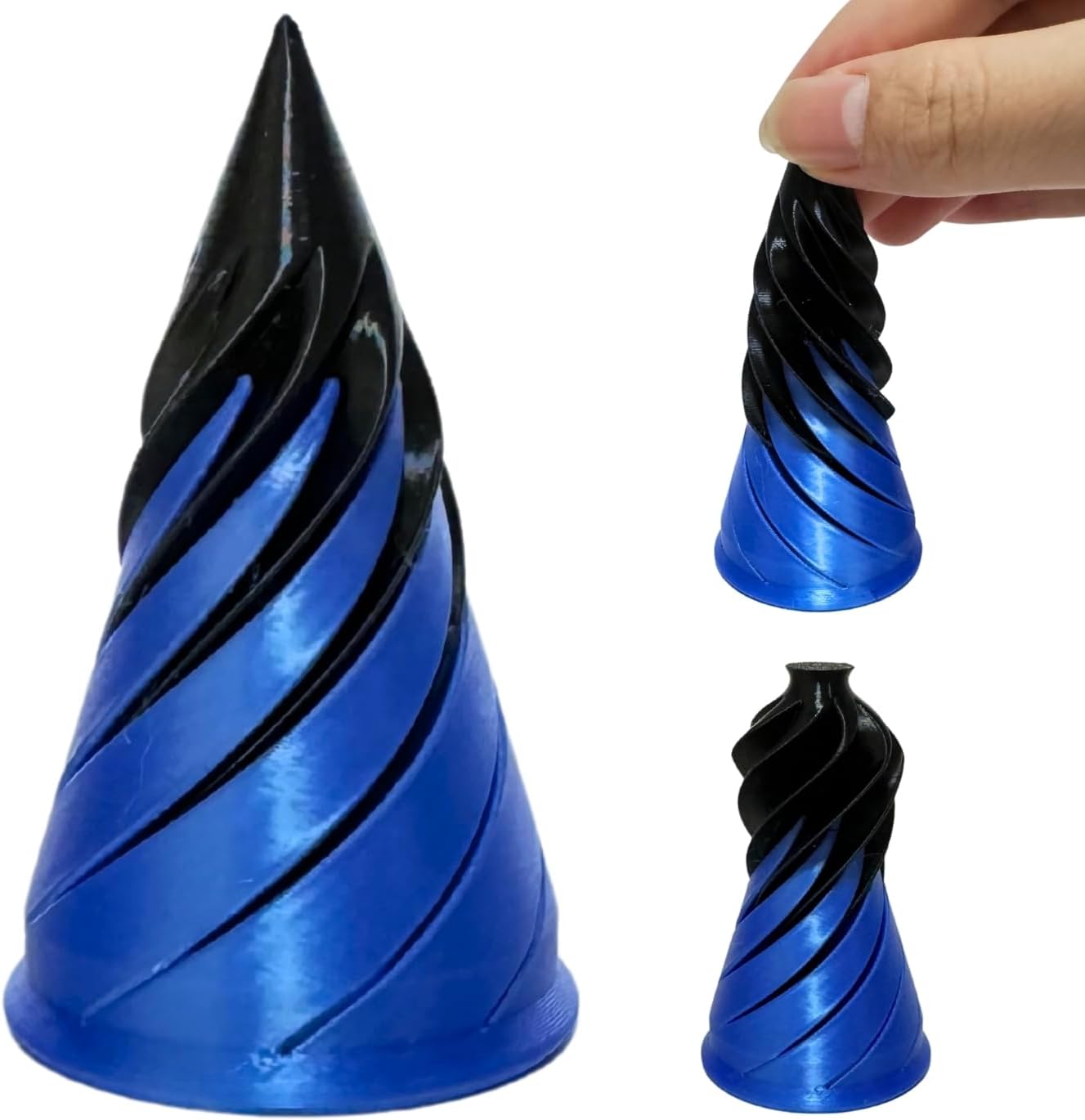Impossible Pyramid Passthrough Sculpture, Pass Through Pyramid Fidget Toy,3D Printed Spiral Cone, Toy Spiral Cone Fidget Toy Stress Relief Desk Toy, Pyramid Model Relax Anxiety Toy for Adult, Blue