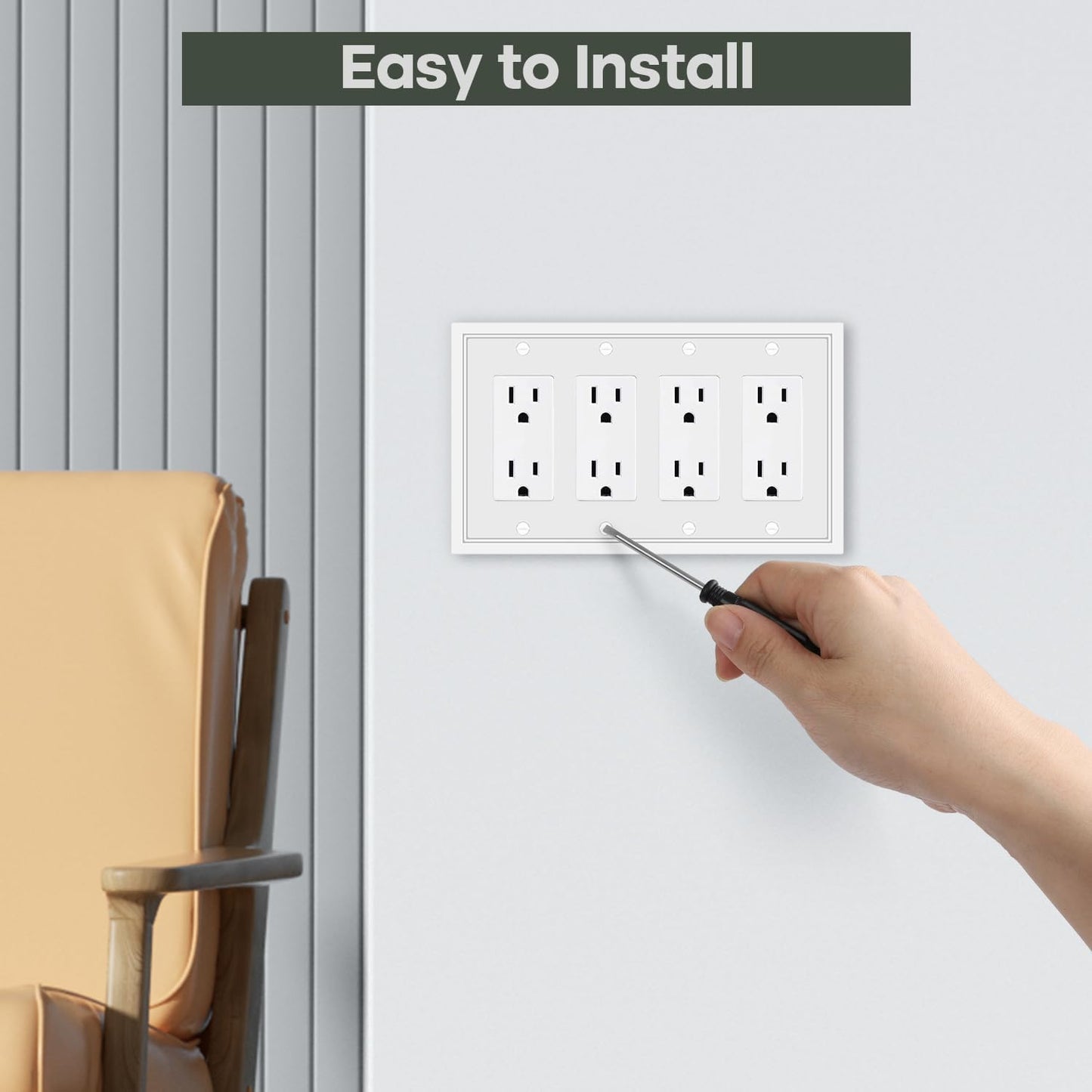 Light Switch Cover Plate White Classic Decorative Switch Plates Cover Bamboo Fiber Wall Plate Cover for Decorator, Duplex, Toggle, Combo(4-Gang Quad Decorator,1 Pack), NF010