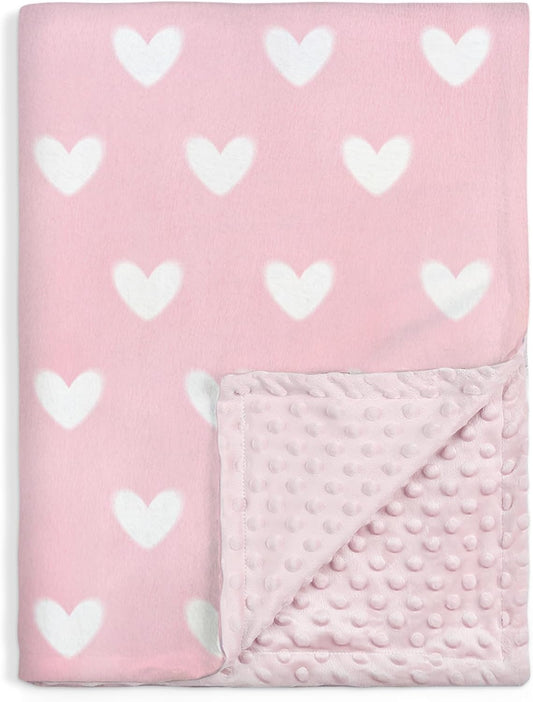 Heart Minky Baby Blanket 30 x 40 Inches for Girls, Soft Plush Receiving Blanket with Dotted Back, Gift for Toddler Newborn Infant Christmas Birthday Baby Shower