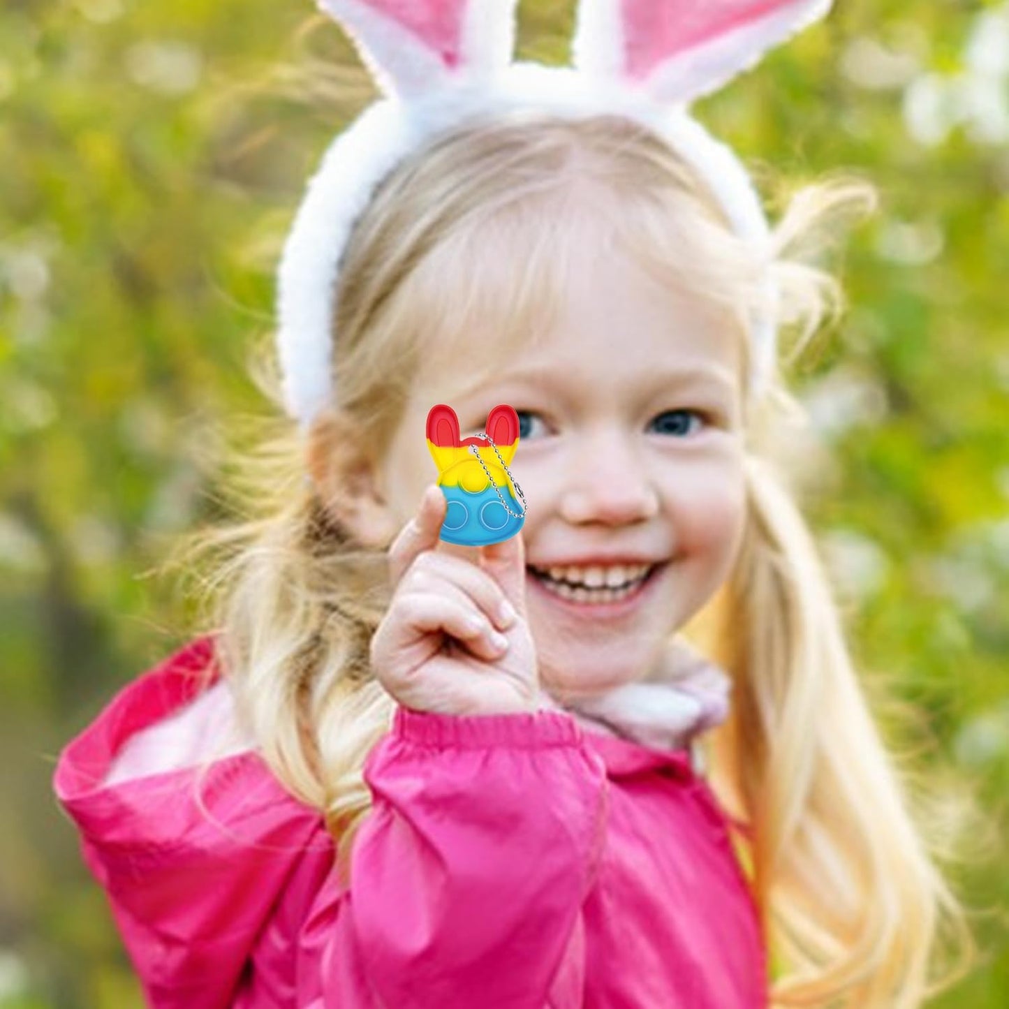 48 Pack Easter Pop dget Toys Keychain Basket Stuffers Eggs Bunny Carrot 4 Colors Push Bubble Sensory Squeeze Popper Stress Relief Party Favor Gifts for Kids