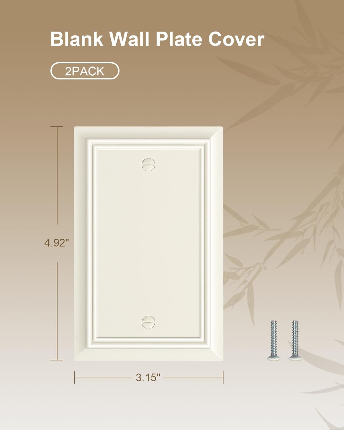 2-Pack Single Blank Wall Plate, Durable Natural Bamboo Fiber Wall Plate Cover,Light Almond 1 Gang Wall Plate for Unused Outlets/Switches, Corrosion Resistant