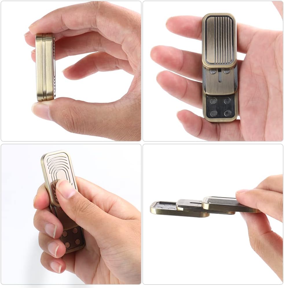 Magnetic Metal Fidget Toys - Metal Poker Push Card Fidget Slider Stress Relief Toy, Men’s EDC Toy Fidget Toy Haptic Coin, Office Desk Toys Gifts for Boyfriend and Father (Brass CP3)