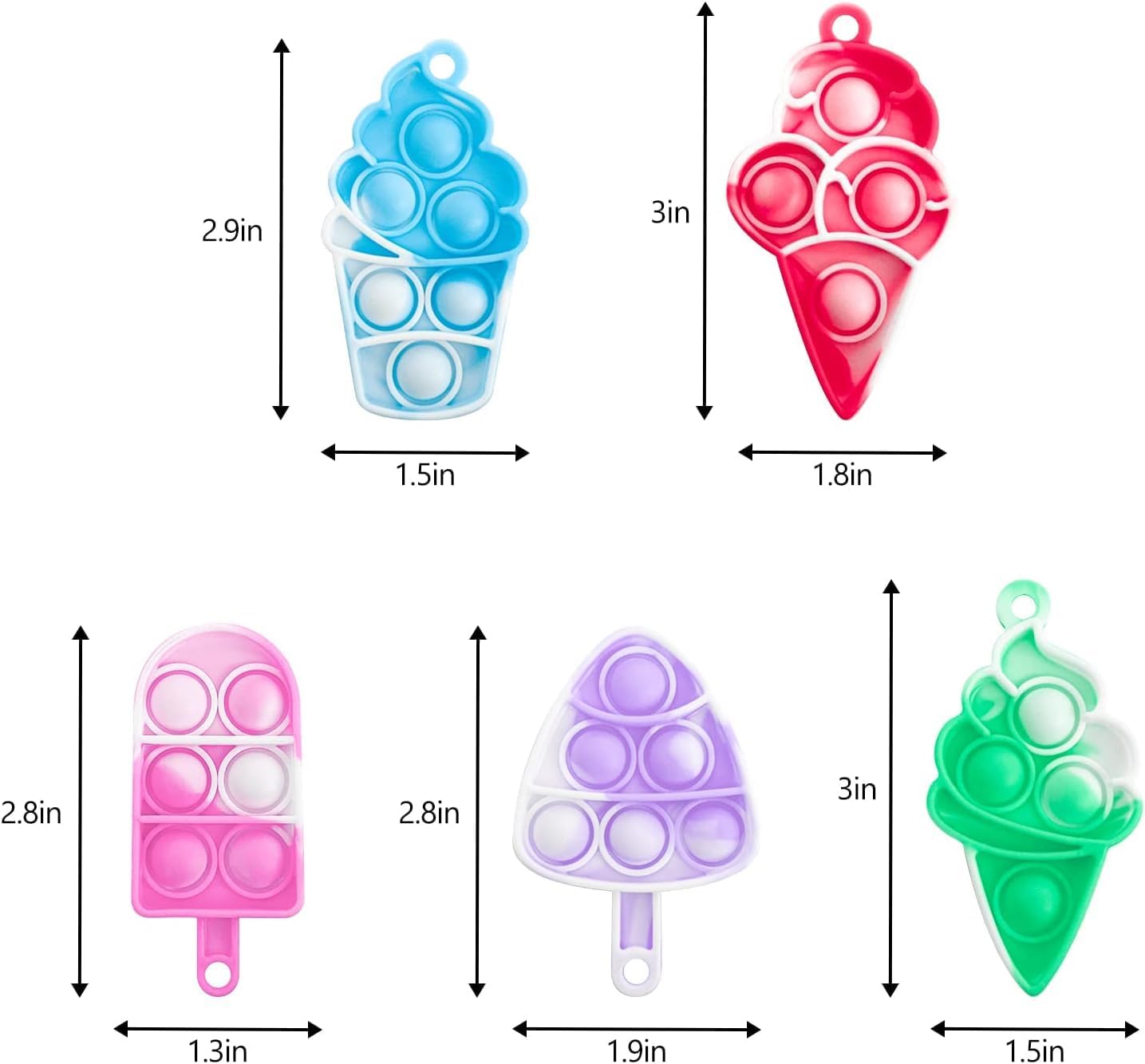 30pcs Ice Cream Mini Pop Keychain Fidget Toys, Mini Pop Bubble Fidget Toy,Silicone Mini Pop Toys Fidget Keychain Relieve Anxiety Stress Fidget Toy
