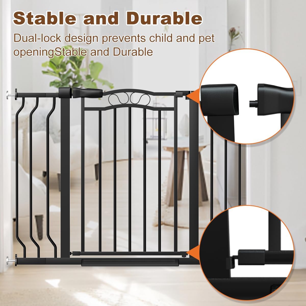 29.5-53.1" Extra Wide Baby Gate for Stairs No Drilling, 30" Tall Auto Close Press Mounted Baby Gate for Doorways, Adjustable Width Walk Through Dog Gates for Doorways, Black