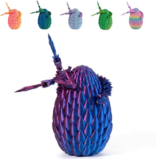 3D Printed Dragon Egg with Dragon Inside, Articulated Flying Dragon with Dragon Egg, Multi Color Winged Dragon, Crystal Dragon Fidget Toy, Home Office Décor, Easter Egg, Gift
