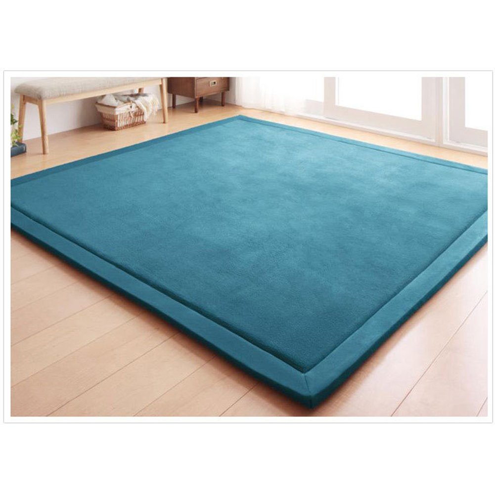 Loartee Coral Velvet Crawling Rug (6'8"x 6'8", Blue) for Toddler Children Play Area Rug Yoga Mat Exercise Pad Carpet