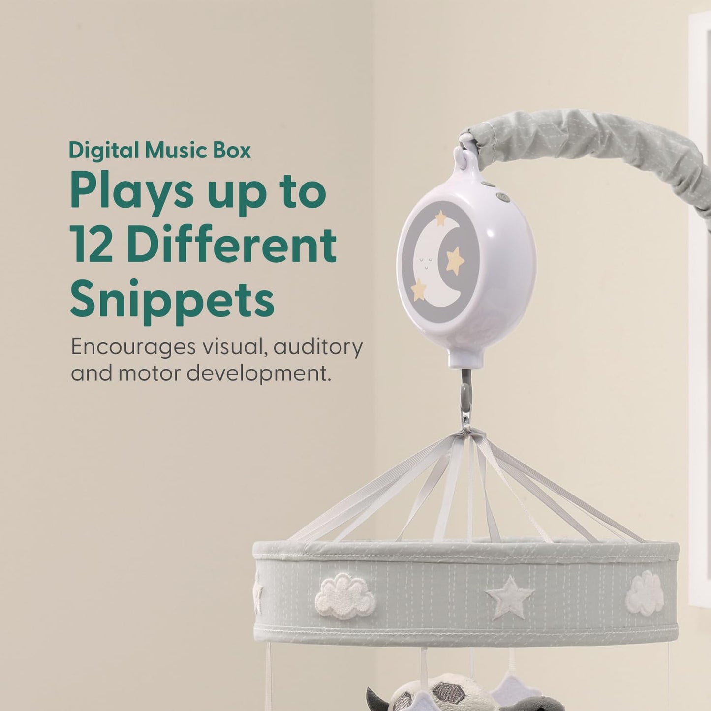 The Peanutshell Crib Mobile for Boys or Girls - Grey Musical Baby Crib Mobile with 12 Lullabies, Lion, Elephant, Zebra, Safari Plush Toys Hanging, Infant Baby Mobile Crib, Safari Nursery Decor