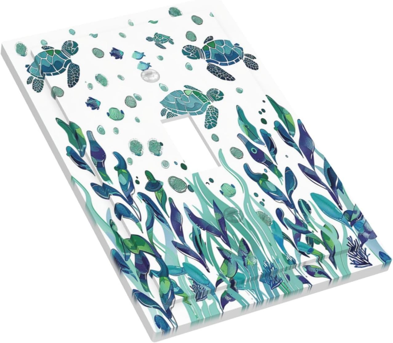 Decorative Light Switch Cover Vibrant Turtle Seagrass Watercolor Painting 1 Gang Single Toggle Device Electrical Faceplate Switchplates Decorator Outlet Wall Plate for Bathroom living Room