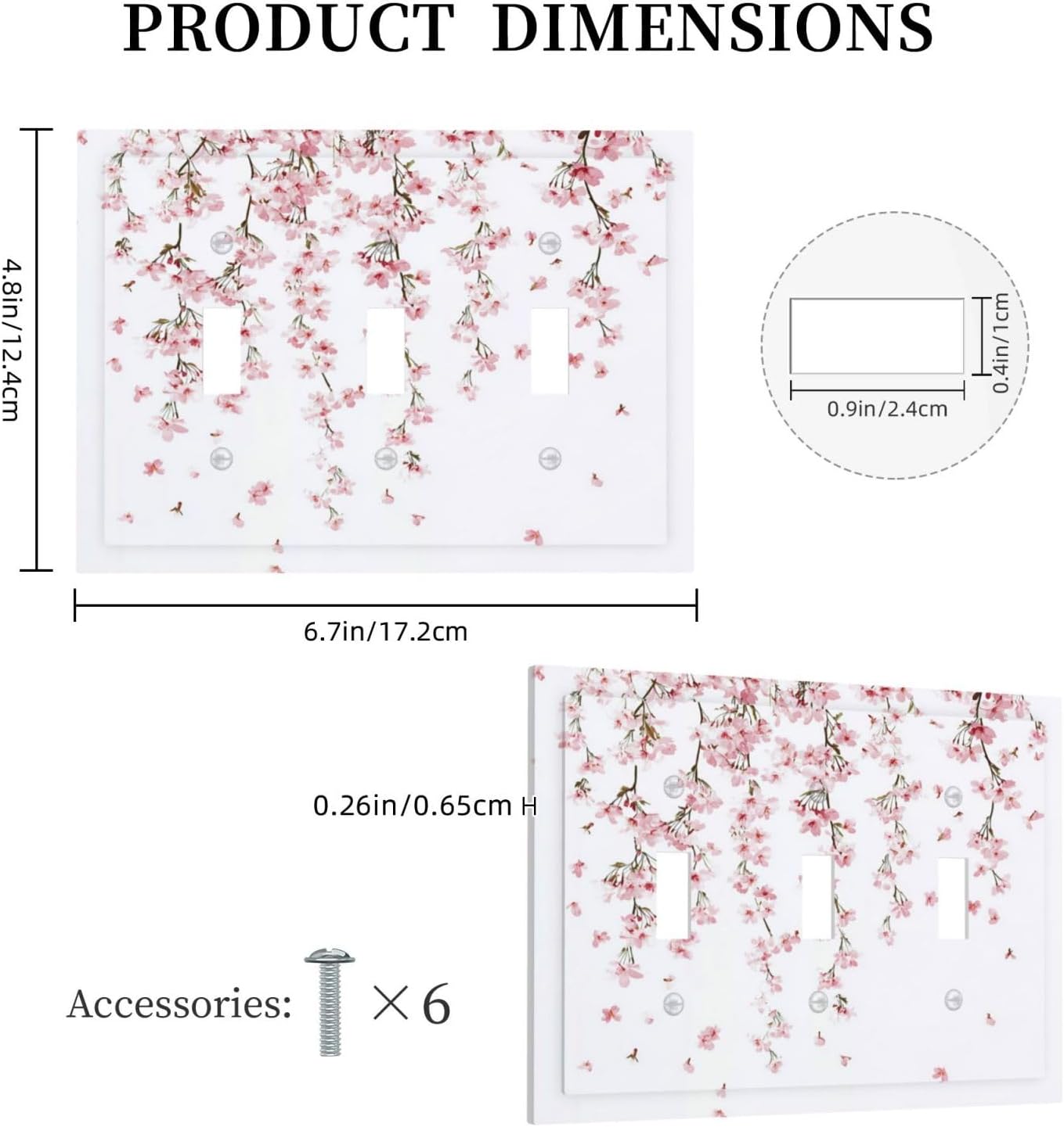 Decorative Switch Plates Sakura Plant Floral Pink Flowers 3 Gang Wall Plate Triple Toggle Light Switch Cover Faceplate Electrical Wall Panels For Bed Room Living Room Decor