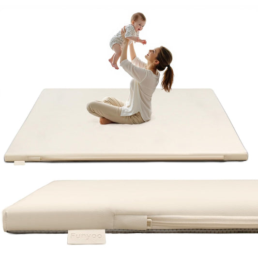 Padded 71" ×59" Large Baby Play Mat for Floor, 1.3" Thick Foam Mat with Soft Vegan Leather, Baby Tummy Time Playmat for Safe Play Area, Non-Slip Bottom, Fits 71" x59" Playpens