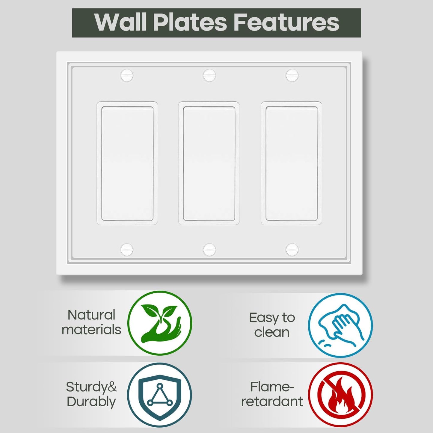 Triple Decorator Light Switch Cover Plate White Classic Decorative Rocker Switch Plates Cover 3-Gang Wall Plate Cover for Decorator, Duplex