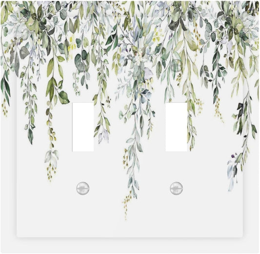 Decorative Switch Plates Boho Farmhouse Flower Leaf Sage Green 2 Gang Double Toggle Outlet Light Switch Cover Wall Plate Electrical Faceplate for Bedroom Cabin Decor