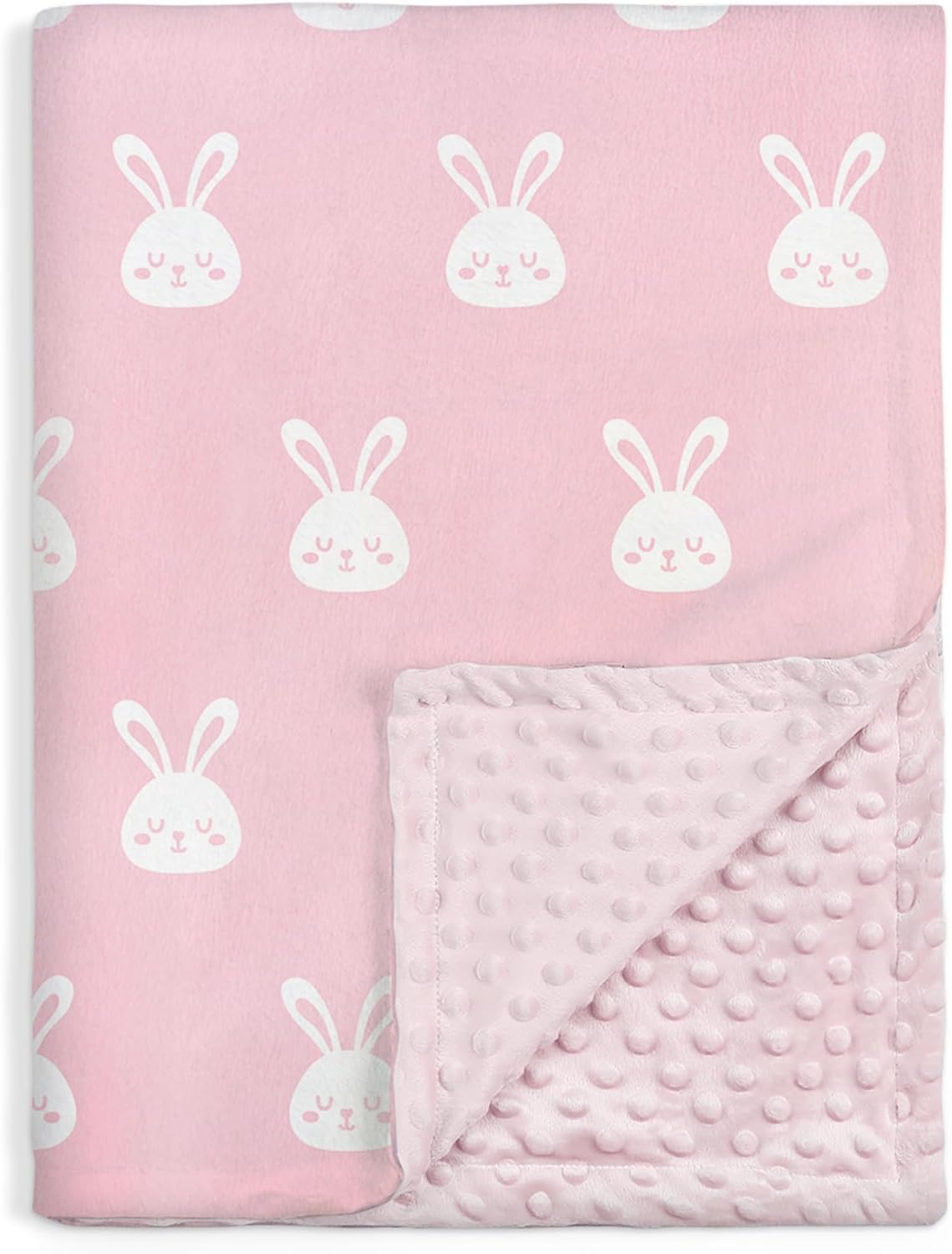 Rabbit Minky Baby Blanket 30 x 40 Inches for Girls, Soft Plush Receiving Blanket with Dotted Back, Gift for Toddler Newborn Infant Christmas Birthday Baby Shower