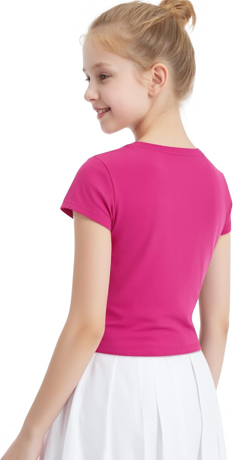 Auranso Girls Crop Tops Summer Short Sleeve Round Neck T Shirts Basic Tee for Kids