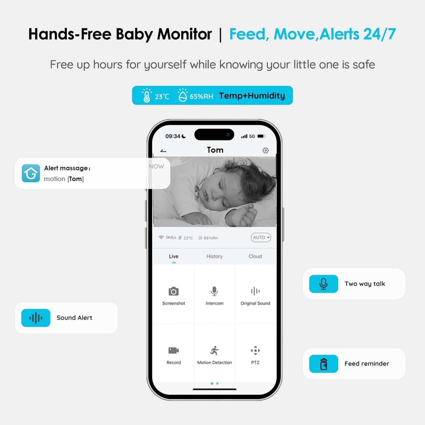 ieGeek 5" Split Screen Baby Monitor,HD Night Vision,2-Way Talk,Cry&Motion Detection,Temperature&Humidity Sensor,WiFi Baby Camera Monitor Supports Smartphone App(Upgrade)