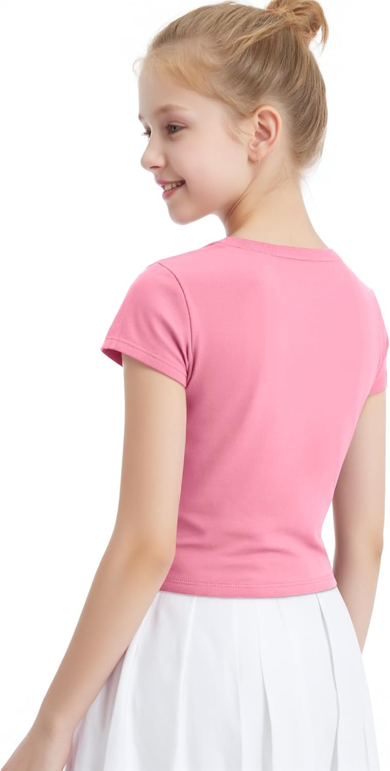 Auranso Girls Crop Tops Summer Short Sleeve Round Neck T Shirts Basic Tee for Kids