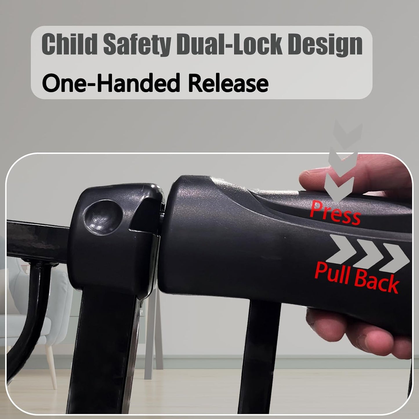 Walk Through Baby & Dog Gate 34-38.5 Inch, Auto Close, Tension Mounted Indoor Safety Gate for Stairs & Doorways - Black Metal, 30 Inch Tall