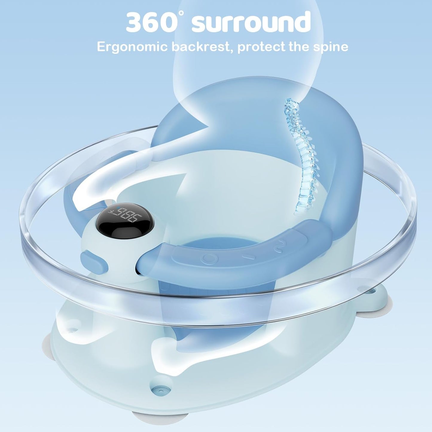 Baby Bath Seat-for Babies 6 Months & up, Water Temperature Display+Soft Cushion, Non-Slip Toddler Bath Seat for Baby, Sit Up Bath Seat for Baby, Blue