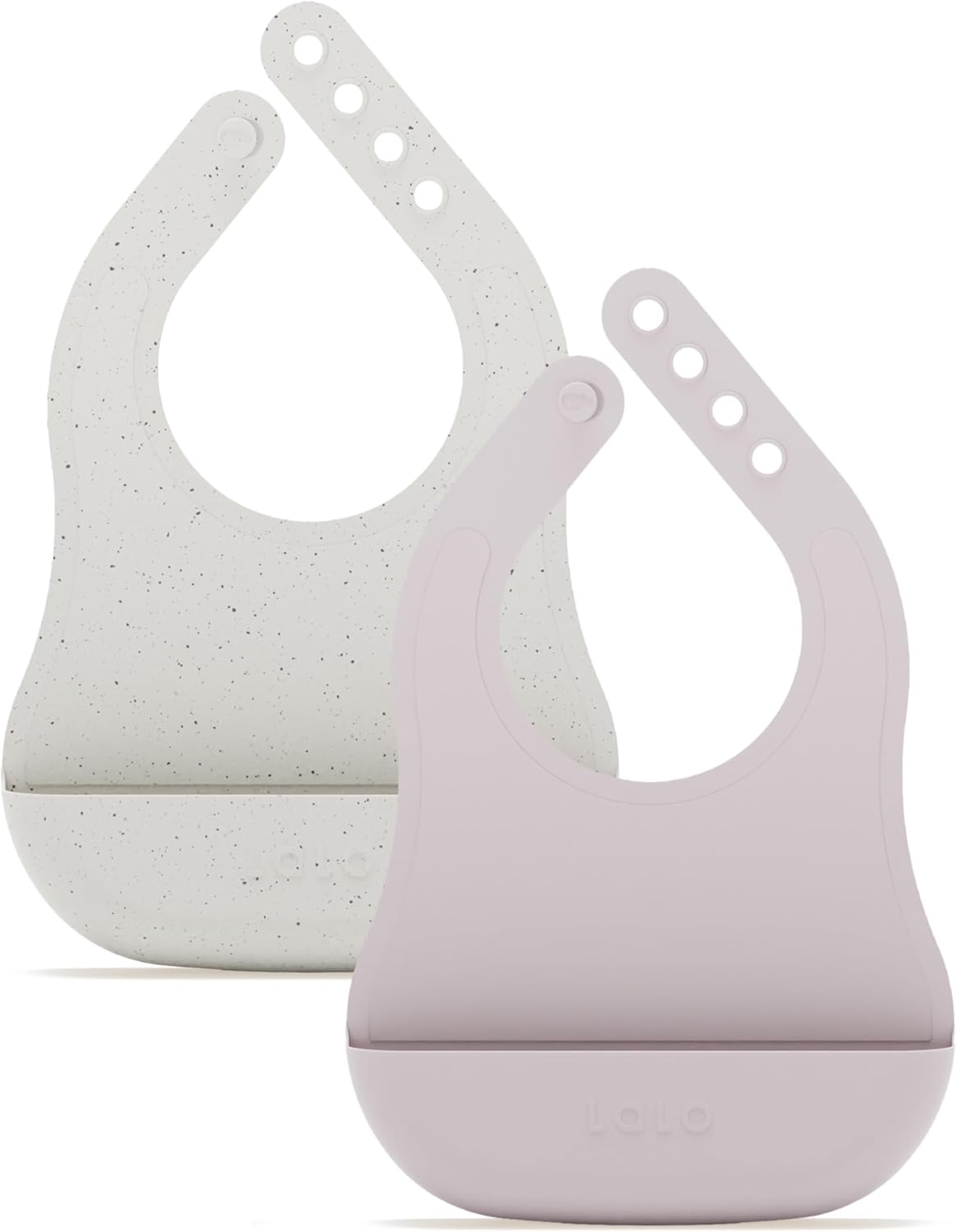 Lalo The Bib - Waterproof, Non-Toxic Silicone Baby Bib with Adjustable Neck Band & Silicone Food Pouch Catcher, Set of 2