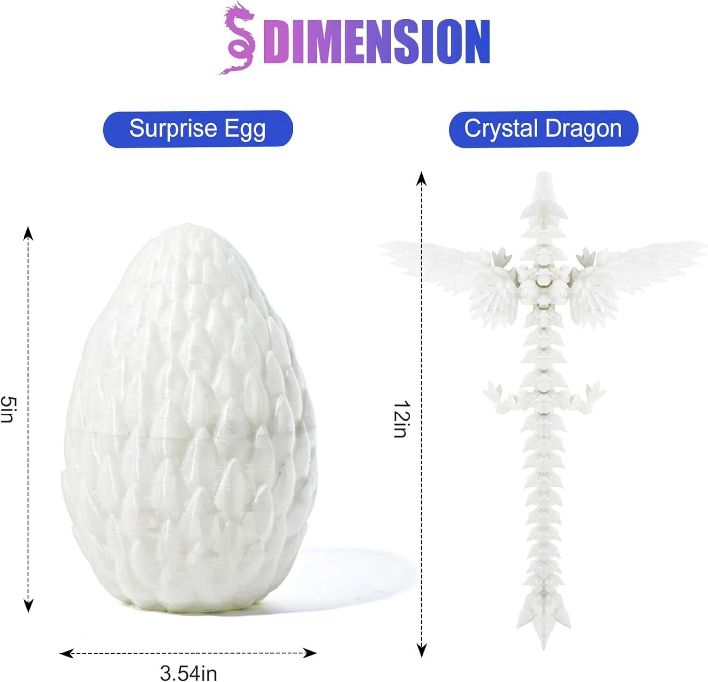 12inch Fly Dragon Egg, Year of The Dragon, 3D Printed Dragon, Executive Desk Toys, Articulated Dragon, Fidget Toys Gifts for Graduates Students Teachers Adults (Glow)