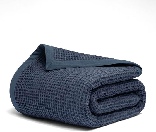 Salt Earth GOTS Certified 100% Organic Cotton Throw Blanket, 108"X90" Waffle Blankets & Throws for Bed, Throw Blanket for Couch, Modern & Cozy Blanket, All Season Waffle Blanket, Soft Blanket (Navy)
