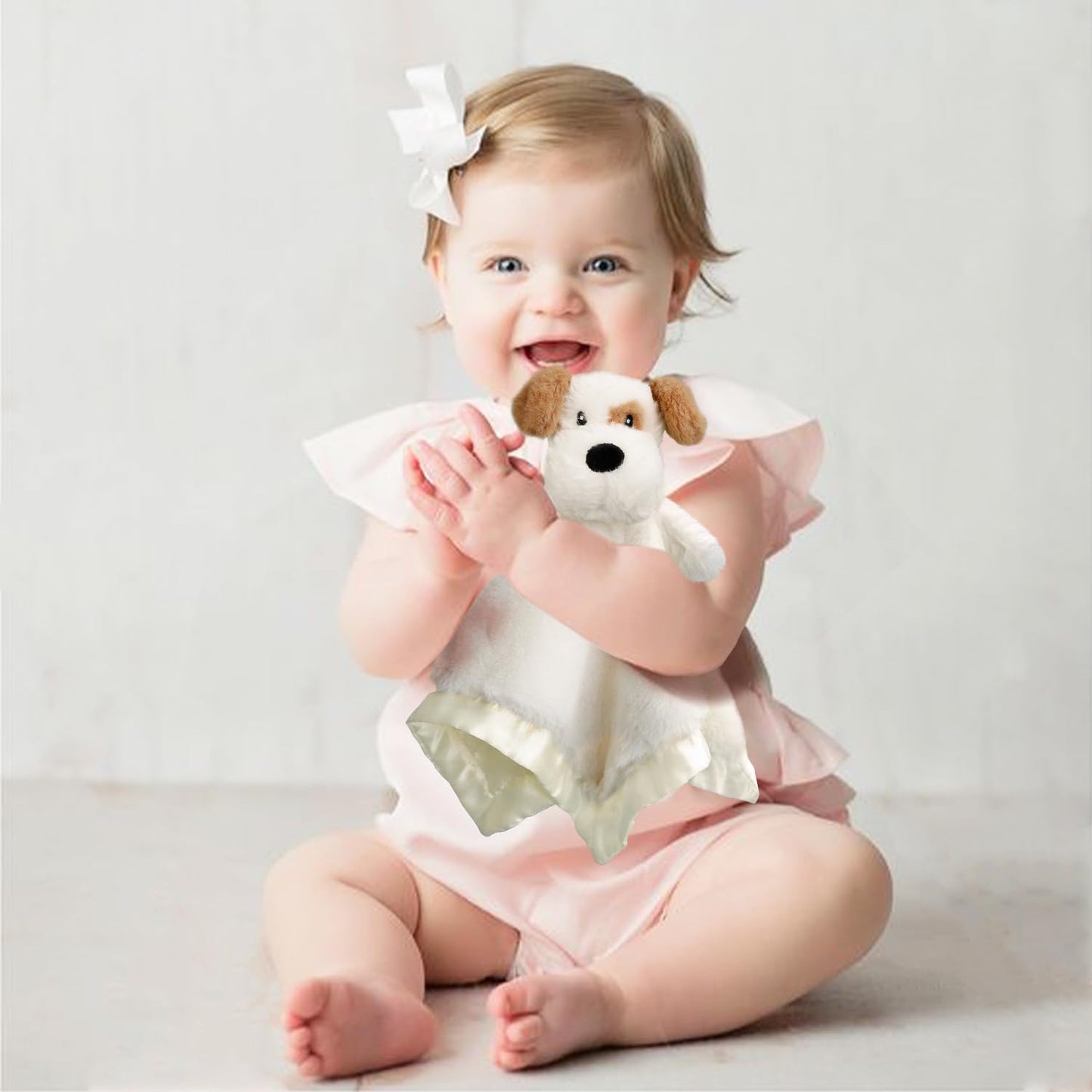 Dog Security Blanket Soft Lovey Baby Stuffed Animal with Satin Backing for Toddler Infant Newborn Boys and Girls, Lovely Unisex Puppy Snuggle Toy, Brown 13.5 Inch