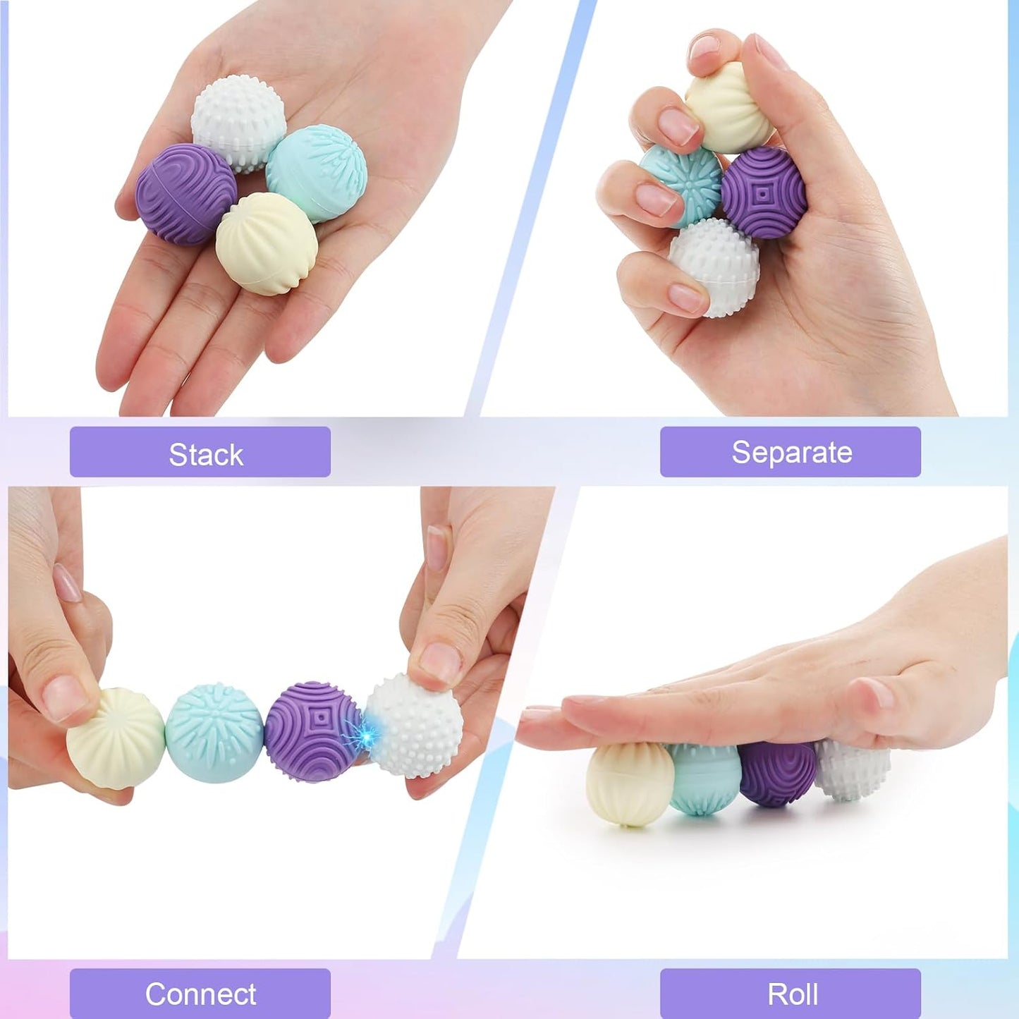 Magnetic Silicone Fidget Balls 8-Pack – Silent, Stress Relief Toys for Adults & Teens (14+) with 4 Textures, Focus & Anxiety Relief, Ideal for Desk & Travel – Soft, Tactile & Relaxing Fidget Toys