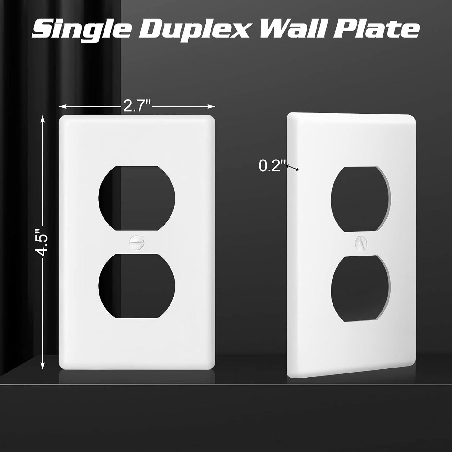 Decorator Wall Plate 1-Gang Duplex Electrical Outlet Cover Plates,Unbreakable Polycarbonate Thermoplastic, White (4-Pack, Single Duplex)