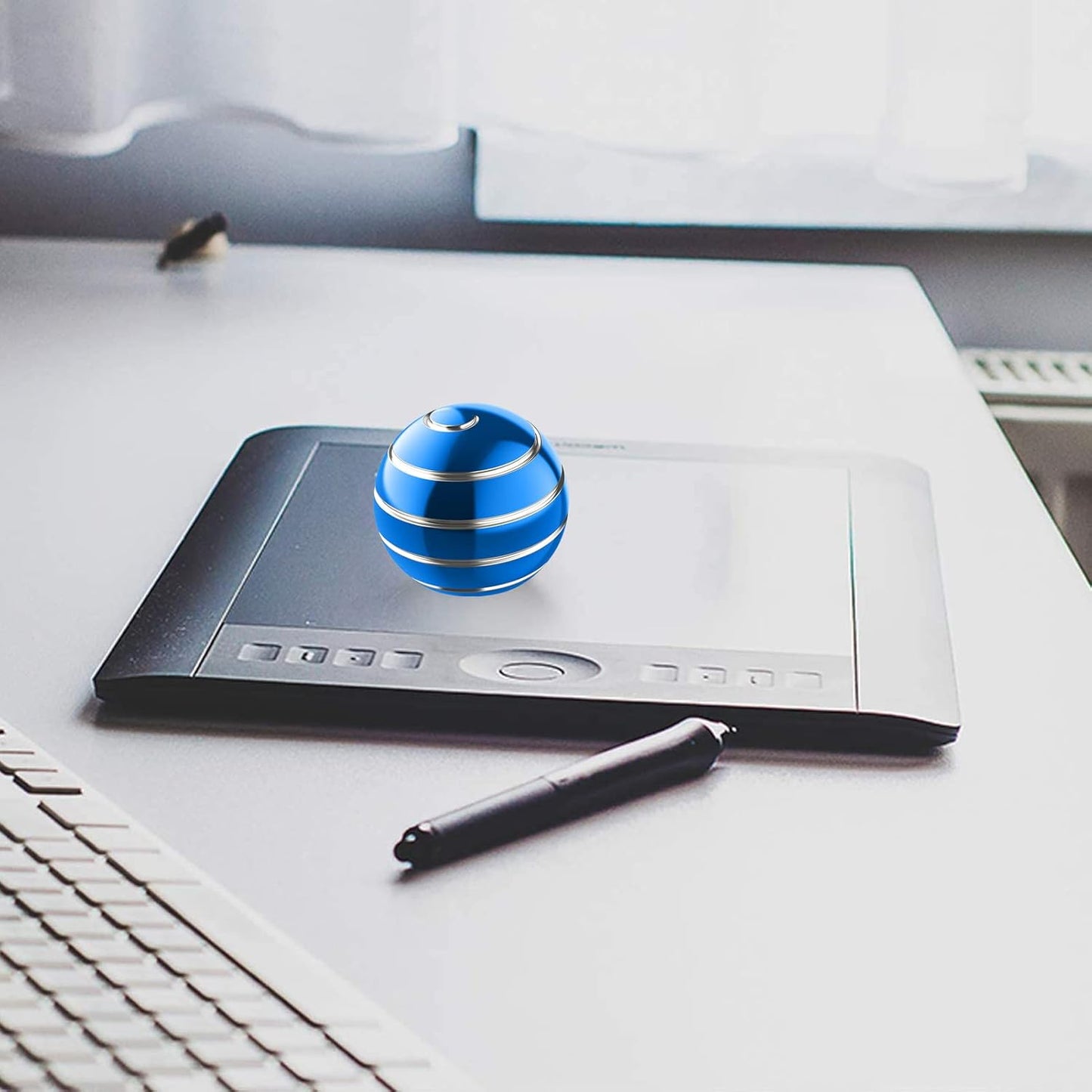 Kinetic Spinning Desk Toys, 1.77'' Fidget Spinner Desktop Toys for Office for Adults, Optical Illusion Toys for ADHD Anxiety, Metal Fidgets for Father Mother (45MM, Blue-A)