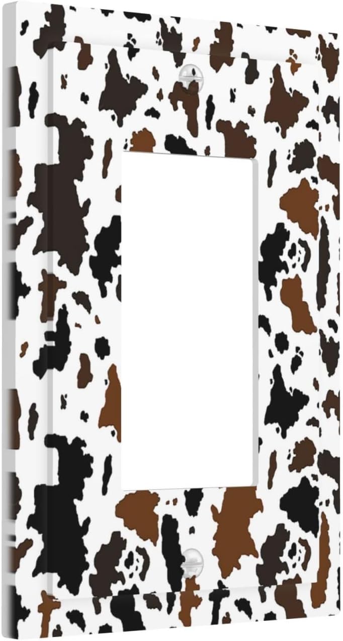 Decorative Outlet Covers Rustic Cowhide Highland Cow Milk Cow 1 Gang Single Rocker Light Switch Cover Plate Wall Plates Gfci Faceplate For Farmhouse Home Decor