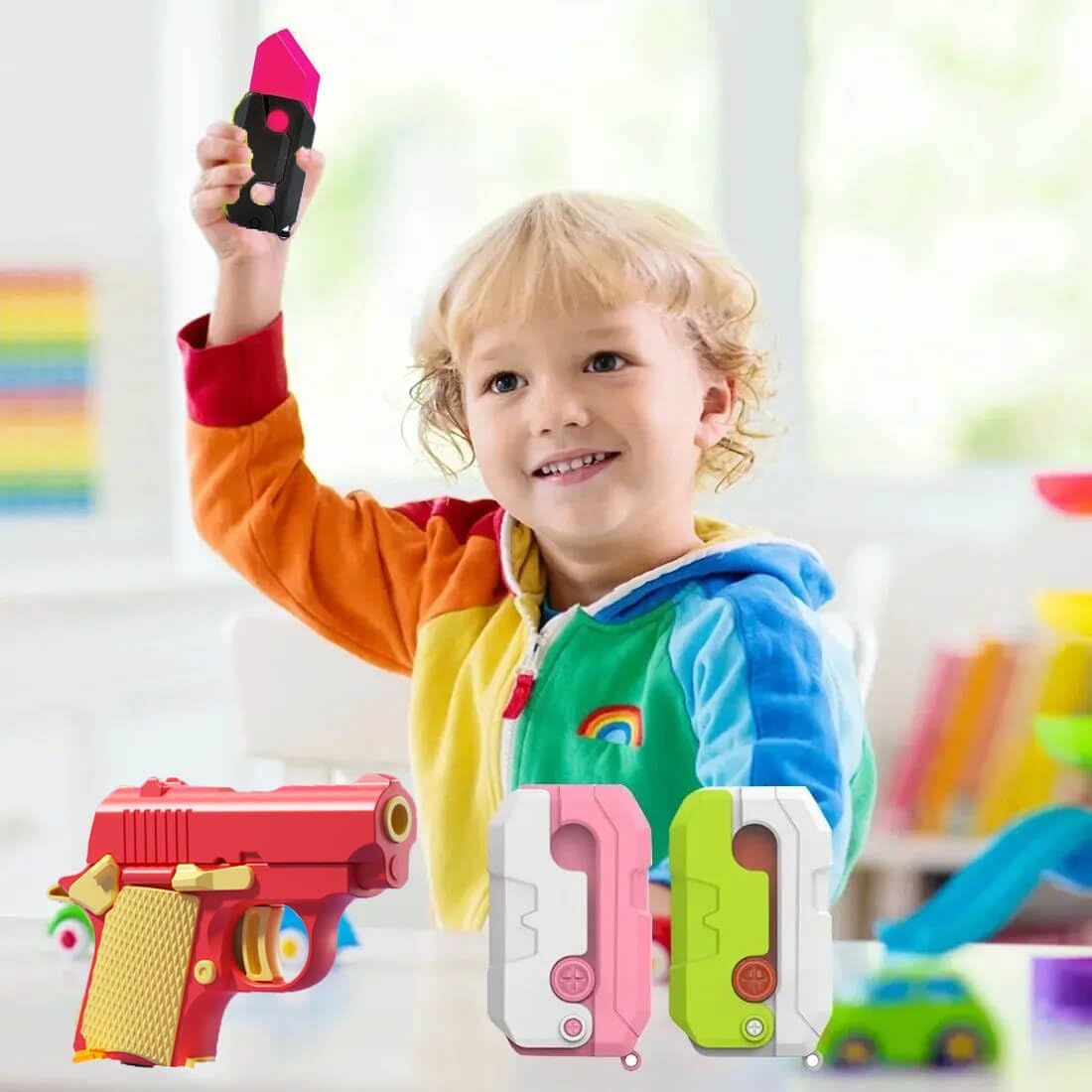 Fidget Toys Pistol, 3D Gravity Mini 1911 Fidget Pistol Toys,Fidget Sensory Toys,Stress Relief for Adults, Suitable for Relieving ADHD, Anxiety, Best Gift for Adults and Kids(Knife and Red Pistol)