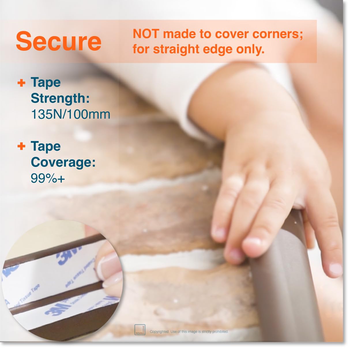 Roving Cove HeftyFit Edge Protector for Baby Proofing (12ft Large Edge Only), Heavy-Duty Soft Rubber Foam Furniture Edge Bumper Guard, Desk Edge Cushion, Wall Corner Covers, 3M Adhesive, Coffee Brown