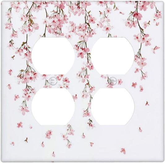 Outlet Covers Sakura Plant Floral Pink Flowers 2 Gang Double Duplex Decorative Light Switch Covers Electrical Wallplates Socket Faceplate For Bed Room Living Room Decor