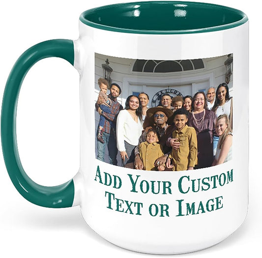 Personalized Coffee Mug, Custom Photo Text 15 Oz Ceramic Mug, Customized Picture Name Tea Cup, Unique Gift Idea, Taza Cafe Personalizadas Fotos, Cute Custom Gifts Mom Women Men, Father's Day, Green