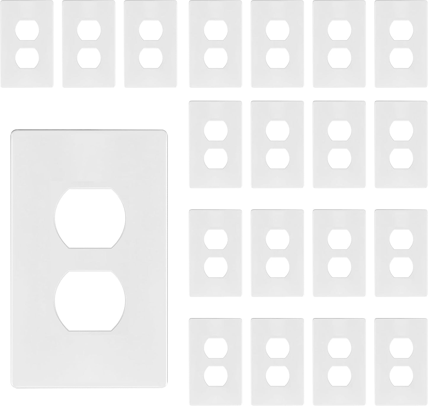 TG Screwless Duplex Wall Plate Covers, Child Safe Receptacle Outlet Covers, Size 1-Gang 4.68"x 2.93",Unbreakable Polycarbonate Thermoplastic,SP-S1-W-20PCS,Glossy, White, 20 Pack