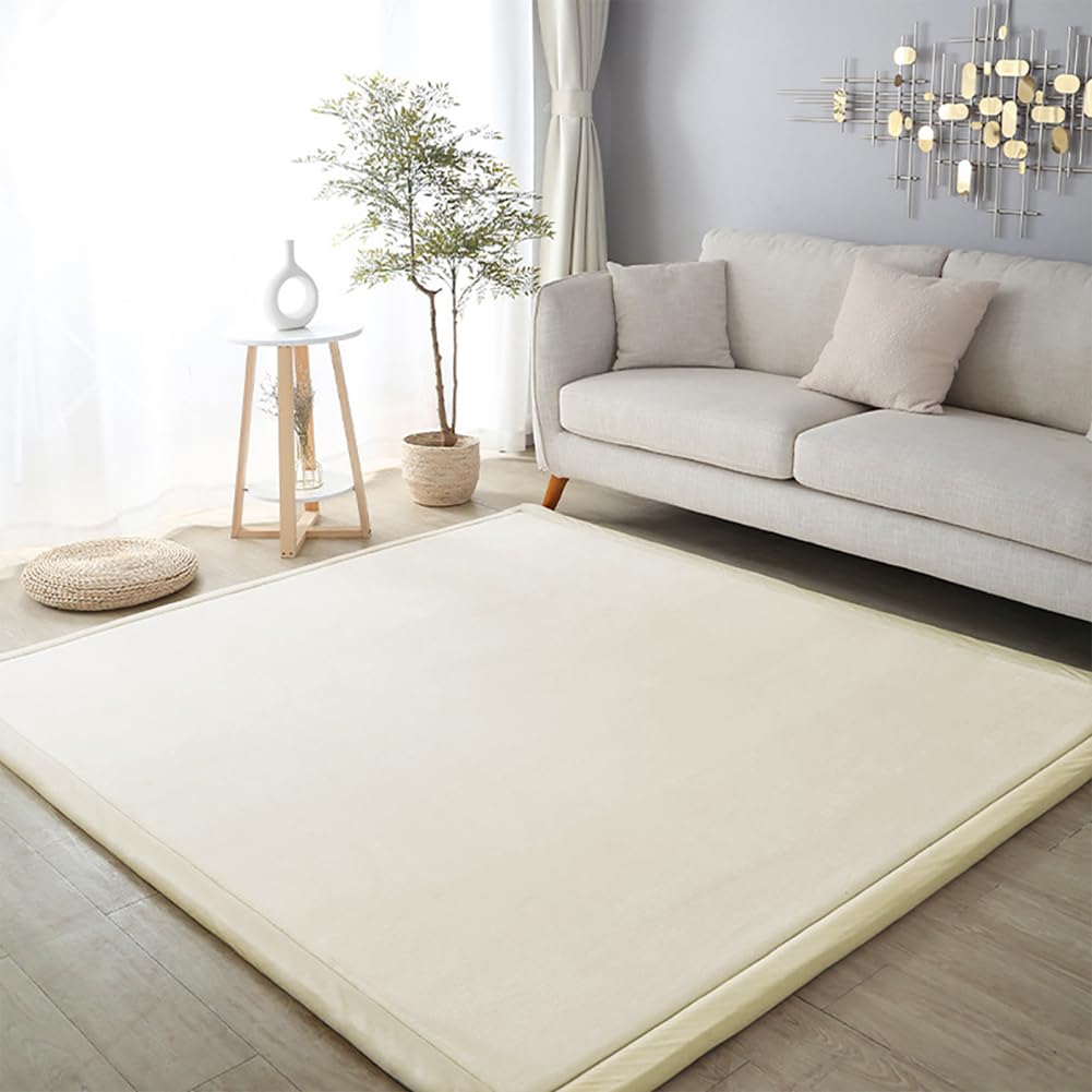 Loartee Coral Velvet Crawling Rugs & Play Mat (5'11"x6'7", Beige) for Toddler & Yoga