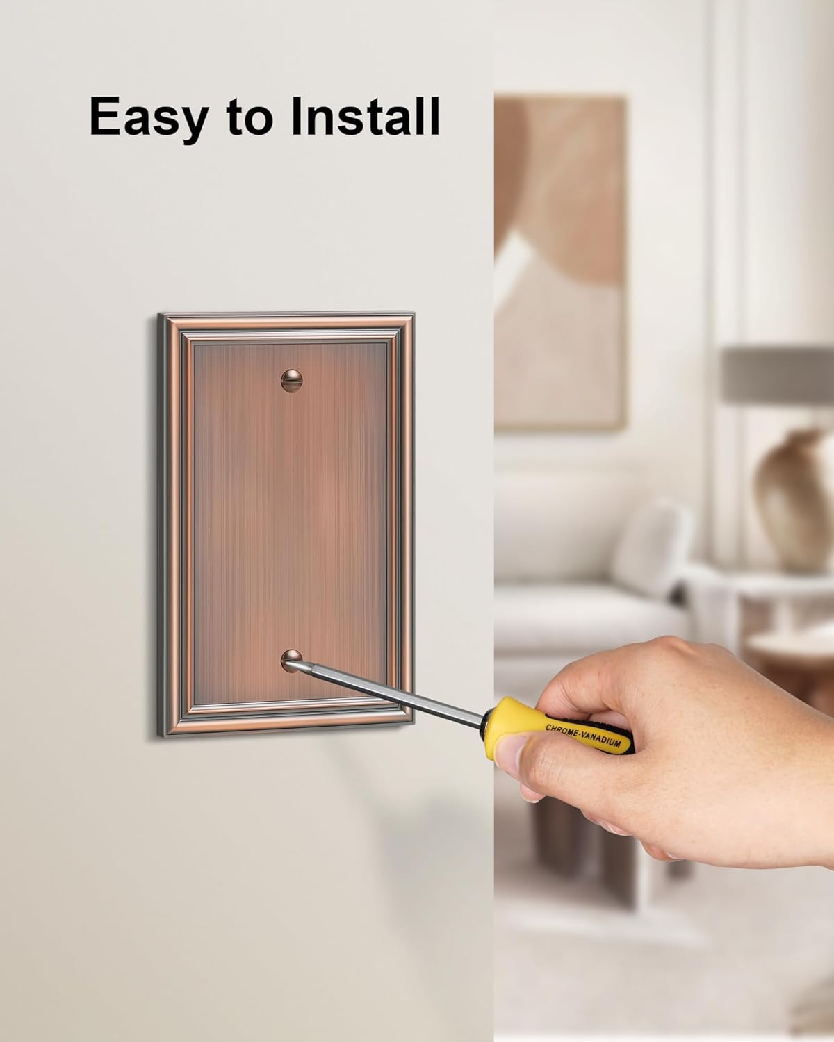 2-Pack Single Blank Wall Plates, Durable Solid Zinc Alloy Blank Outlet Covers, Decorative Antique Copper Wall Plate Cover for Unused Outlets/Switches, Corrosion Resistant