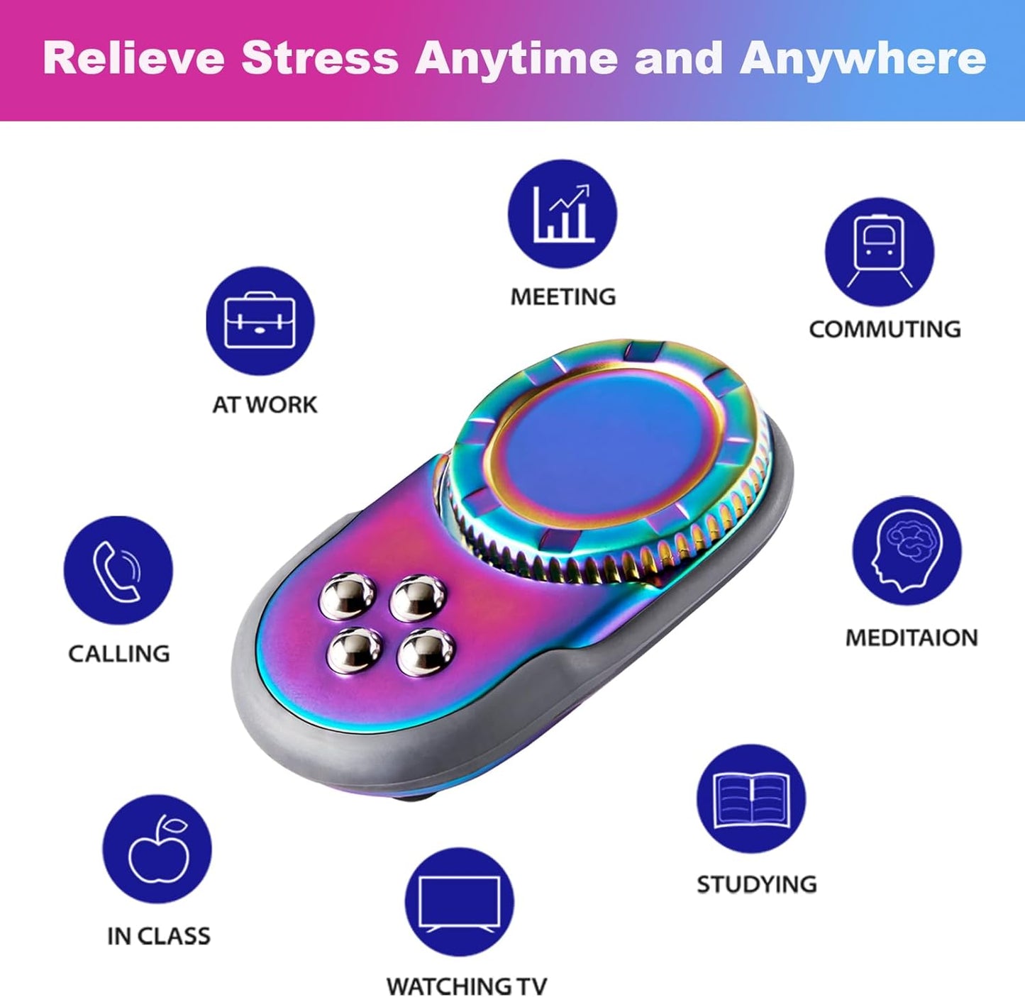 Fidget Toys Adults, OPPKIE Handheld Metal Desk Sensory Fidgets Toy Promotes Focus for Home Office Outdoors, Satisfying Toy for Men Teens Adults, Stress Pressure Anxiety Relief Tools (Rainbow)