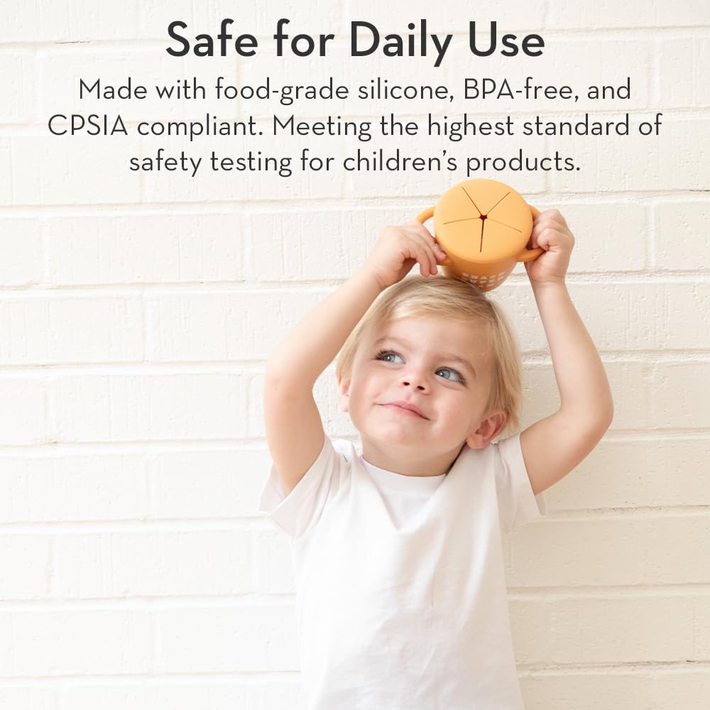 Snack Cups for Toddlers by Bella Tunno, Silicone Spill Proof Food Container with Lid, Babies & Kids 6-12 Months, Mr Happy