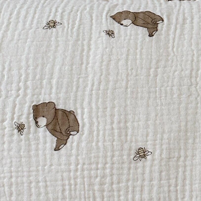 BuLuTu Cartoon Bear Muslin Pillowcase for Boys Girls Cute Animal Print Toddler Pillow Cases Soft Breathable Cotton Pillow Cover for Young Kids Bedding Nursery Decor,1 Piece, 20"x26"