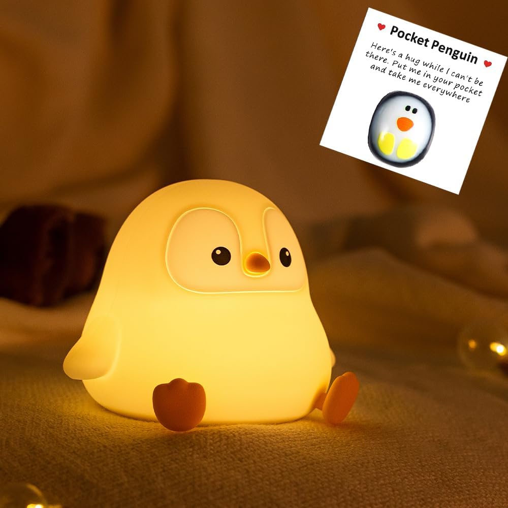 Cute Penguin Night Light for Kids Bedroom, Animal Silicone Nursery Night Lamp Touch Control Nightlights USB Rechargeable Bedside Lamp for Baby Children Toddlers Girls Gift